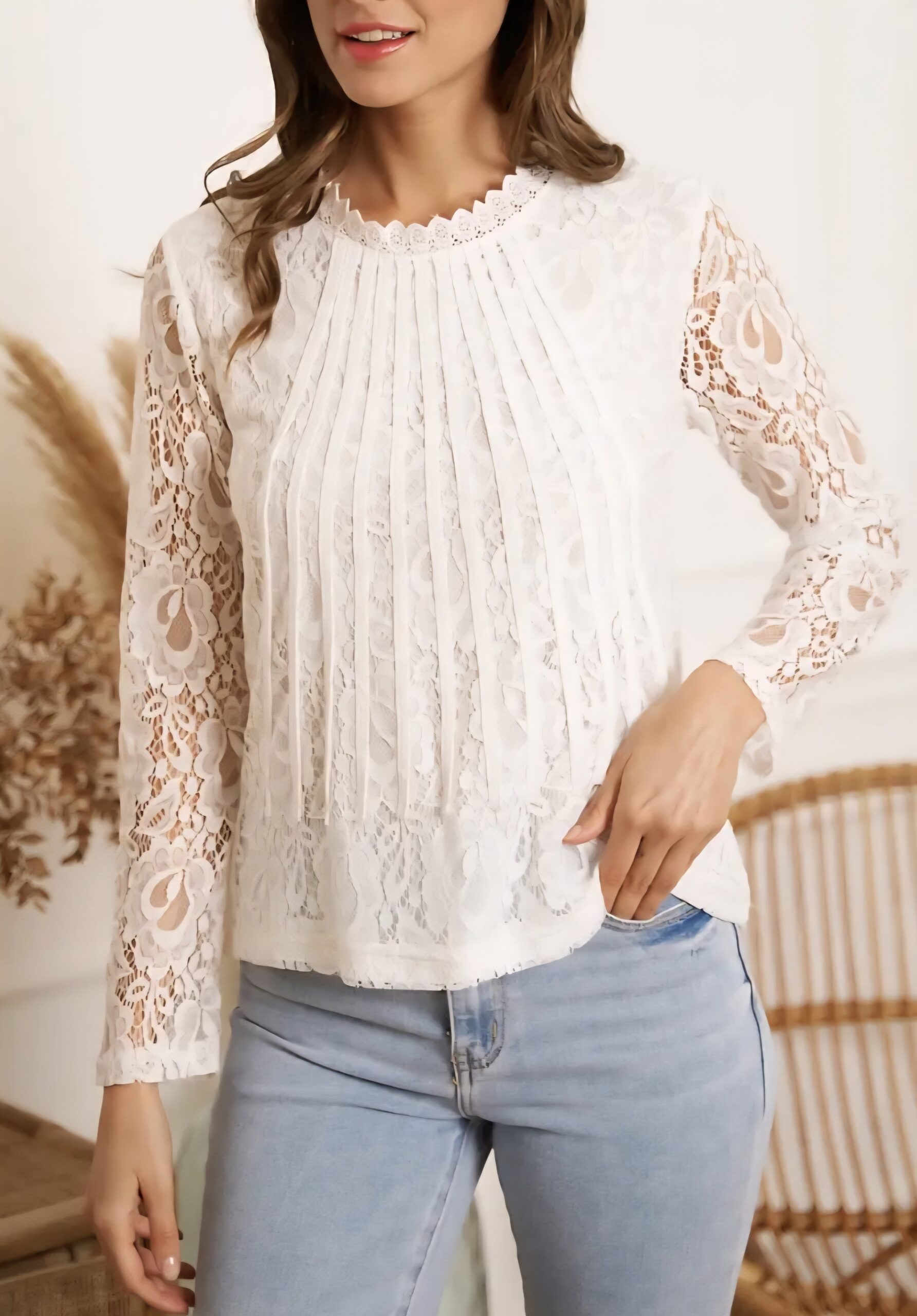 Top tout dentelle avec bande manches longues
